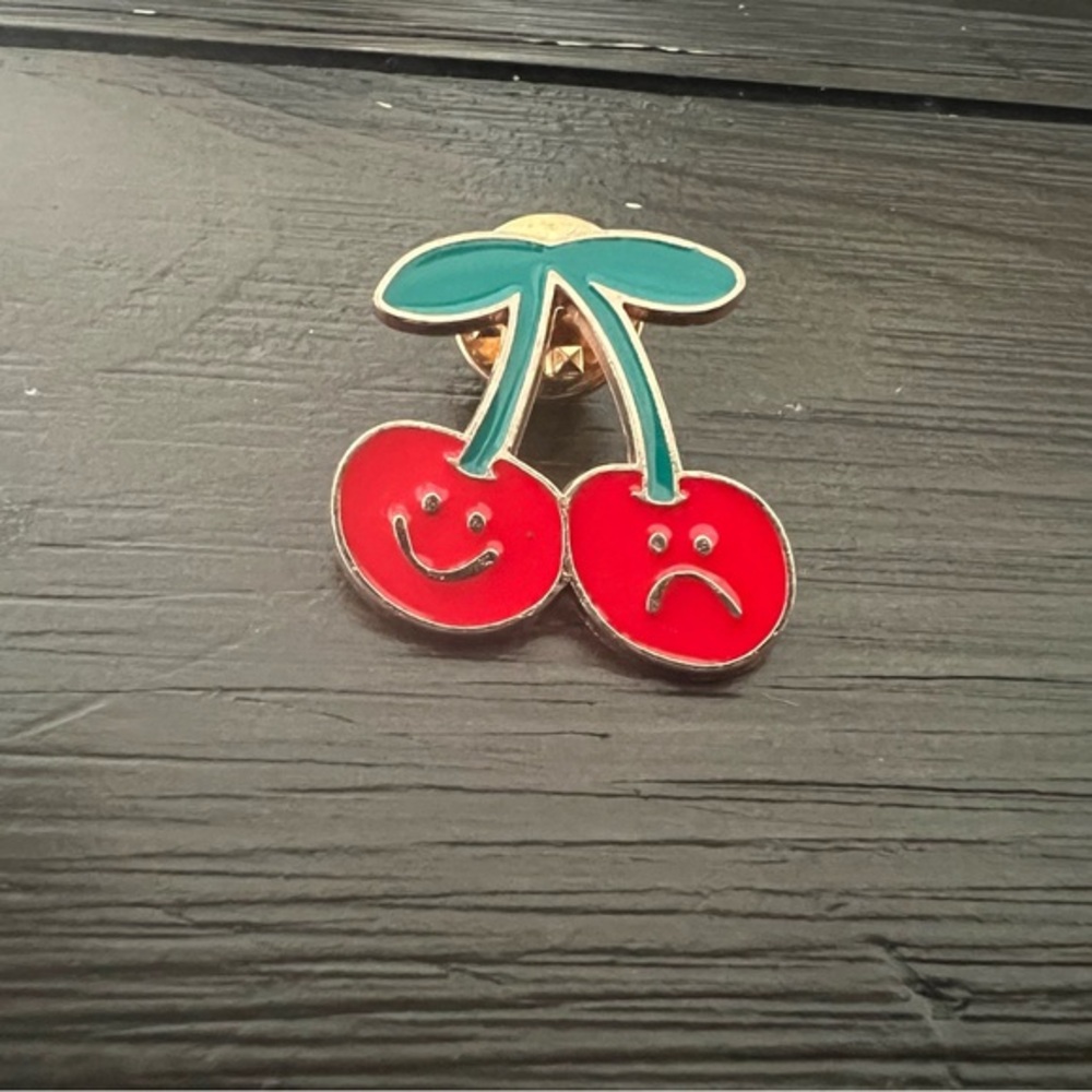 Smiling and Frowning Cherry Enamel Pin